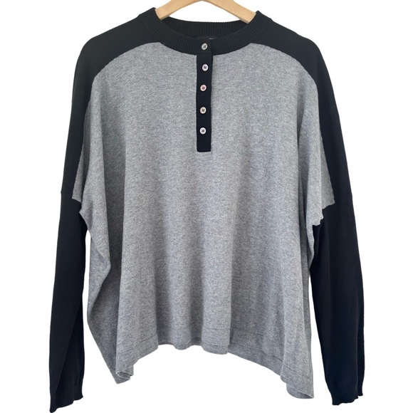 MINNIE ROSE Oversized Cashmere Blend Henley Sweater in Black/Gray Size S - Picture 4 of 8